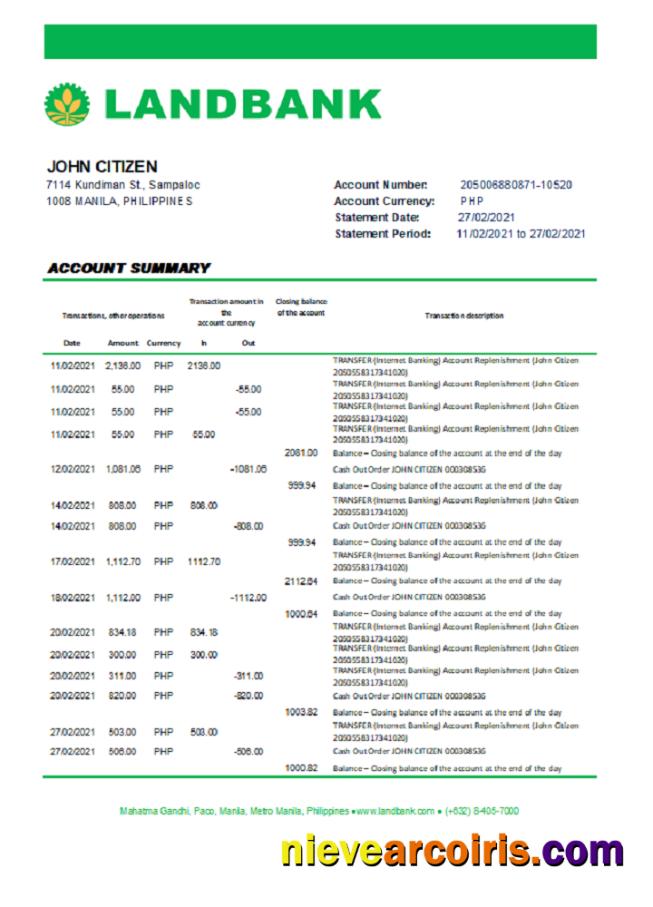 Philippines Land Bank of the Philippines excel pdf